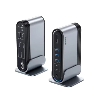 Abbildung von Baseus 17 in 1 USB C Docking Station 4K HDMI*2 DP*1 zur Übertragung auf 3 Monitore mit 100W PD Anschluss, 3.0 * 3, LAN, SD/TF Kartenleser, Audioanschluss Hub für Windows, Mac Laptop