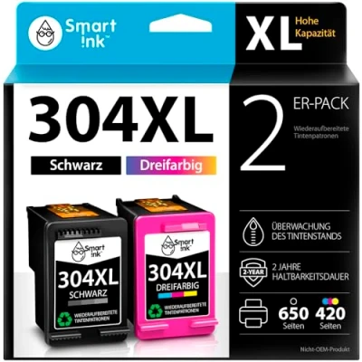 Abbildung von Smart Ink Wiederaufbereitete Druckerpatronen als Ersatz für HP 304XL 304 XL 2 Multipack Schwarz &amp; Farbige Officejet 5030 5000 5010 5020 5032 Deskjet 2630 2600 3700 2620 3720 2622 3730 drucker