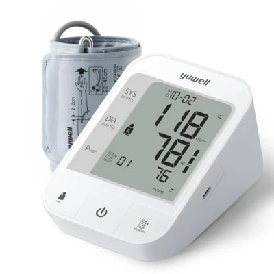 Abbildung von yuwell Oberarm Blutdruckmessgerät zur Genauen Blutdruck und Pulsmessung mit Speicherfunktion Arrhythmie Erkennung, große Manschette für 22 45 cm Oberarm, Inklusive USB Kabel Batterien