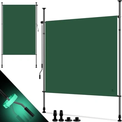 Abbildung von KESSER® Klemmmarkise Senkrechtmarkise 150x310cm Ausziehbar &amp; Blickdicht Vertikalmarkise mit Handkurbel ohne Bohren Balkon Sichtschutz Windschutz für Garten Terrasse Wasserfest Dunkelgrün