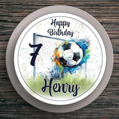 Abbildung von Tortenaufleger Geburtstag Fußball #9 Personalisiert Name &amp; Zahl (20cm) Fondant Papier