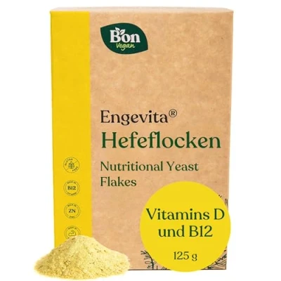 Abbildung von Engevita Nährhefe Flocken by Bon Vegan Premium Nutritional Yeast Flakes 125g veganer Käseersatz mit veganem Vitamin D B12 Vitamine des B Komplexes und Zink Gentechnikfrei