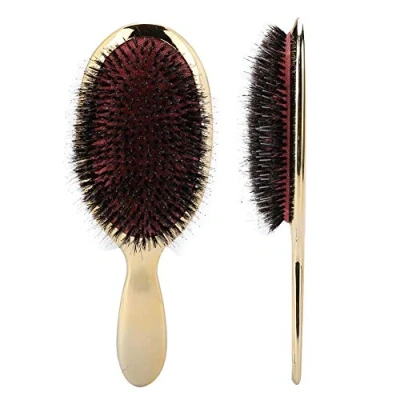 Abbildung von Professionelle Haarbürste, 2 Farben, Wildschweinborsten für Männer und Frauen, Haarbürste zum Entwirren, natürliches Haar mit Buchenholz Palette von langem Haar, dick, gelockt (Gold)