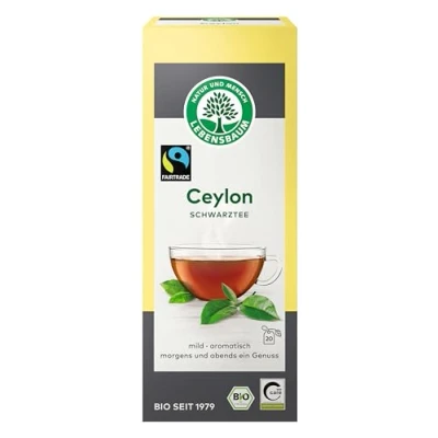 Abbildung von Lebensbaum Ceylon, 20 Beutel x 2g Schwarztee mit mild aromatischem Geschmack, harmonischer Schwarzer Tee aus Sri Lankas Bergen, 100% Bio