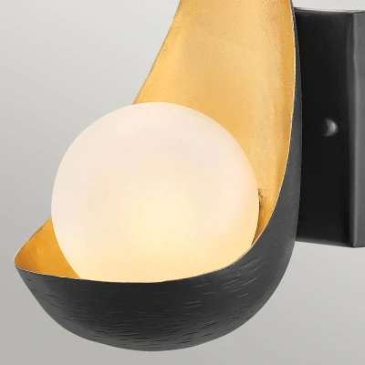 Abbildung von Elstead Lighting QN REN1 QUINTIESSE Wandleuchte Ren G9 3W LED 3000K Stahl, Alabasterimitat, mattschwarz &amp; Gold L:16.5cm H:25.4cm B:14cm dimmbar