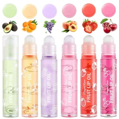 Abbildung von Gireatick 6PCS Fruity Flavors Rolling Ball Lippenöl Set, Lang Anhaltender Feuchtigkeitsspendender Lippenbalsam, Transparentes Roll On Lipgloss Set