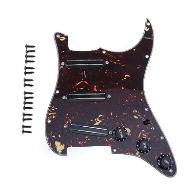Abbildung von Musiclily 11 Loch Loaded Prewired Pickguard ST Gitarren Vorverdrahtetes Schlagbrett mit Hot Rails Humbucker Pickups Single Coil Format Set für Fender Squier Strat E Gitarre 4 lagig Tortoise Shell