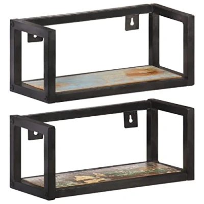 Abbildung von vidaXL 2X Wandregal Industriestil Bücherregal Schweberegal Wandboard Regalbrett Hängeregal Dekoregal CD DVD Regal 40cm Recyceltes Massivholz