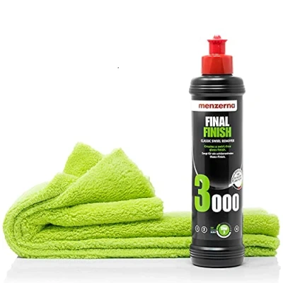 Abbildung von detailmate Auto Polier Set Autopflege: Menzerna Hochglanzpolitur Final Finish 3000, 250 ml Politur + Mikrofaser Poliertuch, 40x40cm, perfekt zum Auspolieren auf Autolack