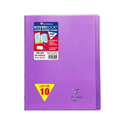 Abbildung von Clairefontaine 984405C Packung mit 10 Heften Koverbook, DIN A4+, 24 x 32 cm, Blatt, französische Lineatur, 90 g, Lila, 1 Pack