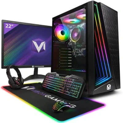 Abbildung von Vibox I 8 Gaming PC 22 Zoll Set Komplett Quad Core AMD Ryzen 3200G 4GHz Radeon Vega 16GB RAM 1TB SSD Windows 11 WiFi