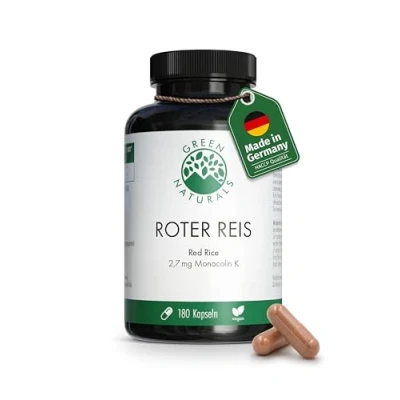 Abbildung von Roter Reis Kapseln Hochdosiert: 2,7 mg Monakolin K pro Kapsel Fermentierter Vorrat für 6 Monate (180 vegane Kapseln) Green Naturals®