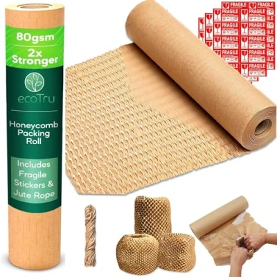Abbildung von ecoTru Wabenpapier verpackungsmaterial 36cm x 50m, Luftpolsterfolie Öko Alternative für umzug, Verpackungspapier, Papier noppenfolie, füllmaterial pakete, Packpapier, Bubble wrap packing rolle