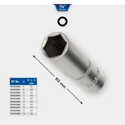Abbildung von Brilliant Tools Stecknuss 3/8&quot; Sechskant Stecknuss, lange Ausführung, 12 mm