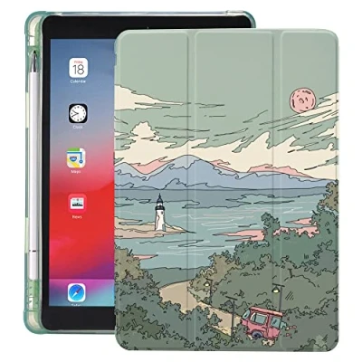 Abbildung von Cecey jdz Hülle Für Ipad Pro 12.9 Zoll 6./5./4. Generation 2022/2021/2020 Smart Trifold Stand Cover Mit Stifthalter Auto Wake/Sleep Silica Gel Protector Shell(Cartoon Anime Meerblick)