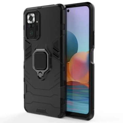 Abbildung von Hülle für Xiaomi Redmi Note 10 Pro/Note Pro Max Drehbar Ringhalter Cover Magnet Bumper Handyhülle Case Stoßfest Doppelschichter Schutzhülle Outdoor Shock Absorption Mit Ring (Schwarz)