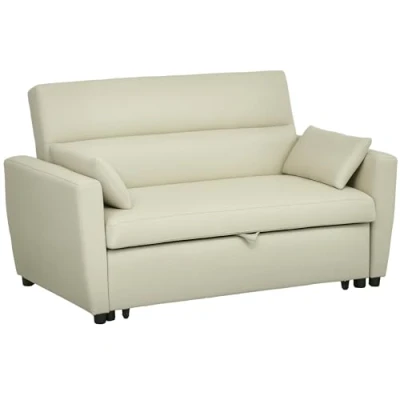Abbildung von HOMCOM Schlafsofa, 2 Sitzer Sofa mit Schlaffunktion, Verstellbare Rückenlehne, Couch Kissen, Samtoptik, Schlafcouch Bettkasten für Wohnzimmer, Gästezimmer, Beige