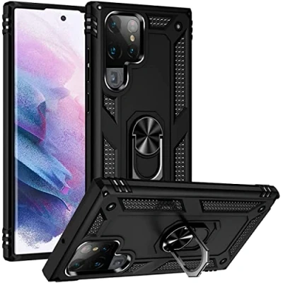 Abbildung von Verco Hybrid Armor Shield Case für Samsung Galaxy S23 Ultra Hülle, extrem robust mit Magnet Fingerring Halter Handyhülle 5G Panzerhülle, Schwarz