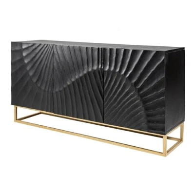 Abbildung von riess ambiente Sideboard SCORPION 140cm schwarz / gold, Massivholz · Metall Kommode 3D Schnitzereien Wohnzimmer