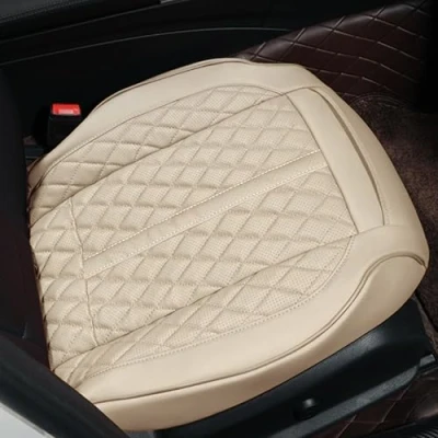 Abbildung von POKSRI 1 STK Auto sitzkissen Echtes Rindsleder,Vorderes Unteres Fahrer Sitz Bezug Abdeckungen,Echtes Kuhleder,Anti rutsch,Universelle Passform für 90% der Fahrzeuge (beige)