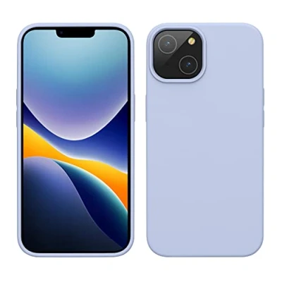 Abbildung von kwmobile Hülle für das iPhone 14 dünnes Silikon Handy Case stoßfeste Handyhülle mit weicher Oberfläche unterstützt kabelloses Laden Hellblau matt