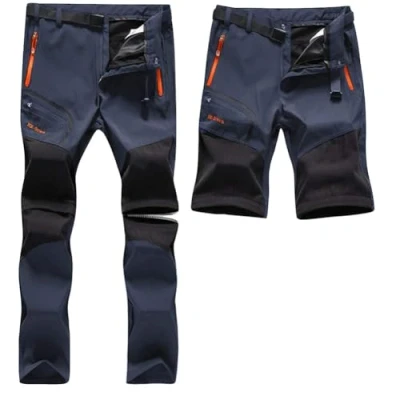 Abbildung von SANMIO Herren Wanderhose Zip Off Atmungsaktiv Wasserdicht Softshellhose Outdoor Funktionshose Trekkinghose Entfernbar Schnell Trockend (mit Gürtel) Blau, L