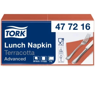Abbildung von Tork 477216 Lunchservietten Terracotta / 2 lagige Servietten für kleine Gerichte oder Snacks Advanced Qualität 10 x 200 (2000) Papierservietten 32,6 33 cm (B L) 1/4 Falz