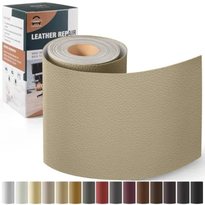 Abbildung von Leder Reparatur Set Khaki,OAZ Kunstleder Selbstklebend 10 x 160 cm,Kunstleder Reparaturset Patch Selbstklebende Lederflicken für Autositze Möbel Sofa Taschen