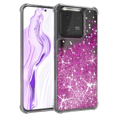Abbildung von EAZY Case Silikon kompatibel mit Xiaomi 13 Pro Bumper Durchsichtig Handyhülle,Flüssig Glitzer Hülle beweglich, Aesthetic, Anti Kratzen, Liquid in Sparkle Lila