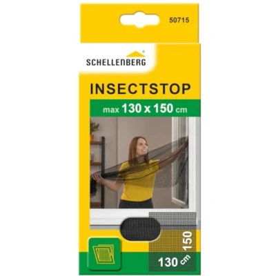 Abbildung von SCHELLENBERG Fliegengitter Gewebe für Fenster ohne bohren, (Set), Insektenschutz inkl. Befestigungsband, 130 x 150 cm, anthrazit