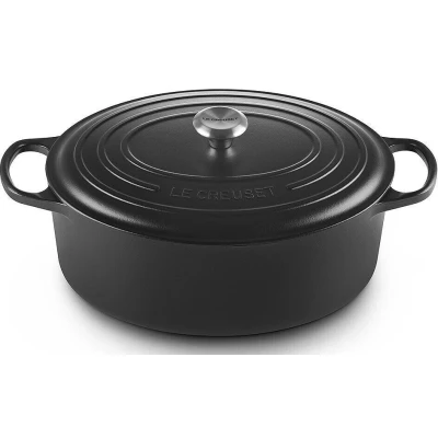 Abbildung von Le Creuset Signature Gusseisen Bräter mit Deckel, Ø 35 cm, Oval, Für alle Herdarten und Induktion geeignet, Volumen: 8,9 l, 7,375 kg, Schwarz, 21178350000430