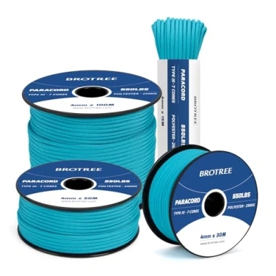 Abbildung von Brotree 550 Paracord 4mm 30m Schnur 100% Polyester Seil Reißfest Typ III 7 Kern für Armbänder, Basteln, Outdoor, Camping, Survival Türkis