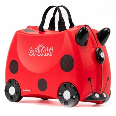 Abbildung von Trunki Handgepäck und Kinderkoffer zum Draufsitzen Kinder Risen Geschenk für Mädchen Jungen Trolley Harley Marienkäfer (Rot)
