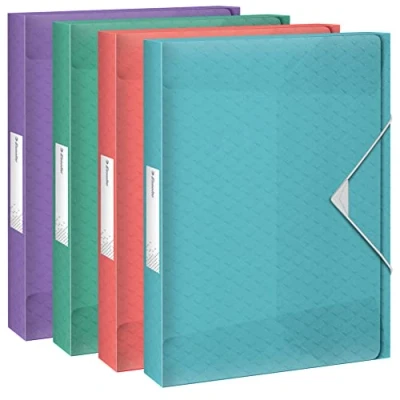 Abbildung von Esselte A4 Ablagebox, fasst 350 Blatt, 40 mm Rückenbreite, transparente Dokumentenaufbewahrungs Organisationsmappe zur Schreibtischorganisation, Colour&#039;Breeze Serie, Mehrfarbig, 626266