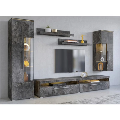 Abbildung von INOSIGN Wohnwand &quot;India,Breite 245cm moderne Mediawand ohne Beleuchtung&quot;, Anbauwand (Set,5 St, 1xVitrine,1xHängevitrine,1TV Schrank,2xWandregal)