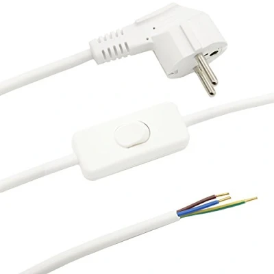 Abbildung von Zuleitung mit Stecker und Schalter Weiß 1,50m Anschlusskabel Netzkabel Stromkabel Schnurzwischenschalter Winkelstecker 3x0,75qmm 250V W Länge 1500mm