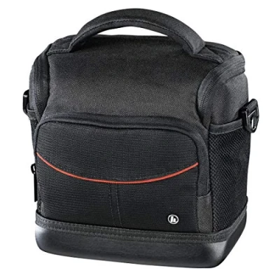 Abbildung von Hama Kameratasche „Albany“ für Digitalkamera (Fototasche DSLR, mit Zubehörfächern, Tragegriff, Gürtelschlaufe und Inneneinteilung, Umhängetasche, reißfestes Polyester, 15 x 10 13 cm) schwarz