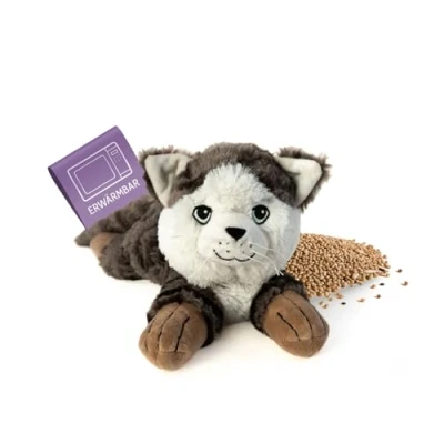 Abbildung von Habibi Plush Wärmekissen Wärmestofftier Katze, Körnerkissen, zum Erwärmen in der Mikrowelle, für die Mikrowelle und dem Backofen, Bauchwohlkissen