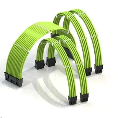 Abbildung von LINKUP AVA 30cm PSU Kabelverlängerung Ummantelt GPU Nach Maß PC Stromversorgung mit Kamm Kit 1x 24 P (20+4) 2X 8 (4+4) CPU (6+2) Set 300mm Grün