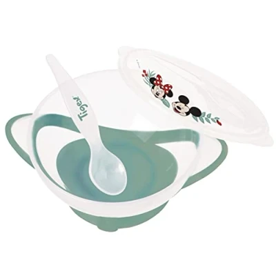Abbildung von Tigex Baby Saugnapf Lernschale mit Deckel und Löffel Mikrowellen Spülmaschine geeignet Disney Mickey Mouse