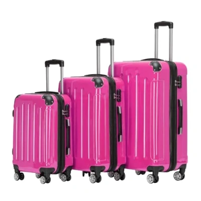 Abbildung von BEIBYE Hartschalen Koffer Trolley Rollkoffer Reisekoffer 4 Zwillingsrollen Polycabonat (Pink, Kofferset)
