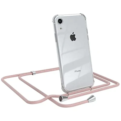 Abbildung von EAZY CASE Handykette kompatibel mit iPhone XR Handyhülle Umhängeband, Handykordel Schutzhülle, Silikonhülle, Hülle Band, Stylische Kette für Smartphone, Rosé Gold