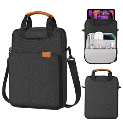 Abbildung von MoKo Schutztasche Kompatibel mit iPad Pro 11 2021 2018, 10.2/9.7, Air 4 10.9, Galaxy Tab A 10.1, Polyester Tablet Tasche Griff&amp;Schultergurt, Sleeve Case für 9 ZollTablet, Schwarz+Grau