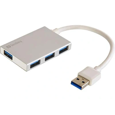 Abbildung von Sandberg USB 3.0 Pocket Hub 4 ports, 3.2 Gen 1 (3.1 1) Type A, 5000 Mbit/s, Weiß, Aluminium, RoHS