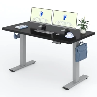 Abbildung von FLEXISPOT Höhenverstellbarer Schreibtisch 160x80cm, mit Haken und 25mm EINTEILIGER Tischplatte, ergonomischer LED Höhenanzeige Memory Funktion (Schwarz, Grau)