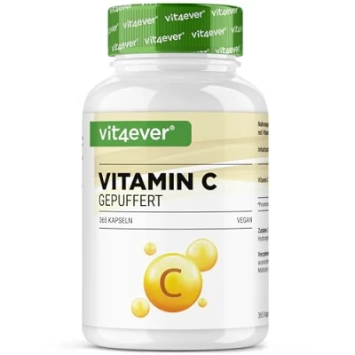 Abbildung von Vitamin C gepuffert 365 Kapseln Hochdosiert mit 1000mg Pflanzlich fermentiert (pH neutral, säurefrei, magenschonend) Vegan
