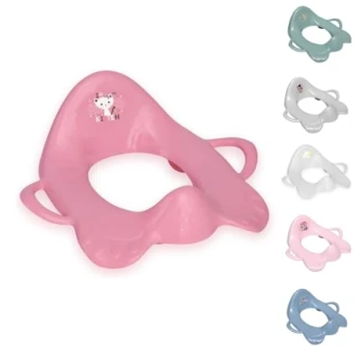 Abbildung von Lorelli Toilettenaufsatz Toilettensitz mit Griffe Spritzschutz ergonomische Form rosa