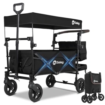 Abbildung von Sekey Bollerwagen Faltbar mit Dach 150KG 110L, SS 5050, Faltbarer Handwagen Schiebegriff, Transportwagen Bremsen