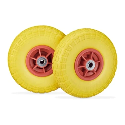 Abbildung von relaxdays Sackkarren Rad Sackkarrenrad PU 2er Set 4.1/3.5 4, Gelb Rot