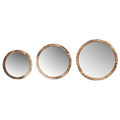 Abbildung von levandeo 3er Set Wandspiegel Ø20 30cm Rund Holz Natur Braun Spiegel Wanddeko Flurspiegel Deko Holzspiegel